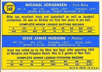 1970 Topps #348 Mets 1970 Rookie Stars (Mike Jorgensen / Jesse Hudson) Back