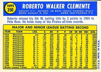 1970 Topps #350 Roberto Clemente Back