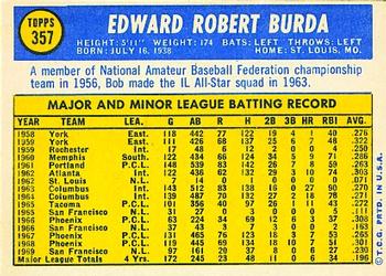 1970 Topps #357 Bob Burda Back