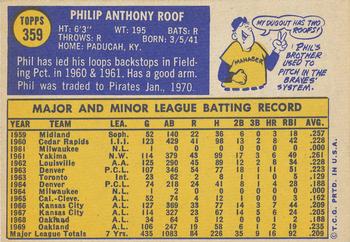 1970 Topps #359 Phil Roof Back