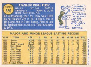 1970 Topps #380 Tony Perez Back