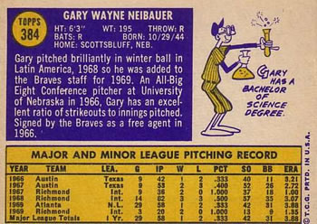 1970 Topps #384 Gary Neibauer Back