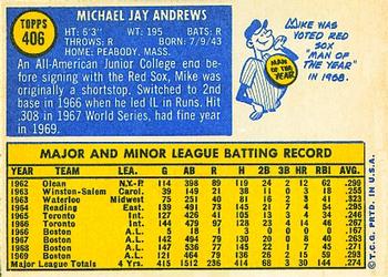 1970 Topps #406 Mike Andrews Back