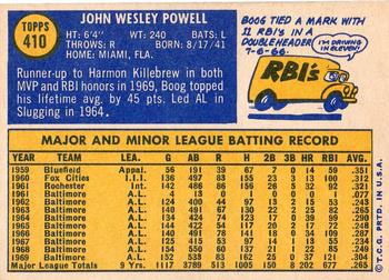 1970 Topps #410 Boog Powell Back