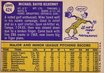 1970 Topps #424 Mike Kilkenny Back