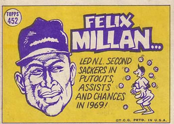 1970 Topps #452 Felix Millan Back