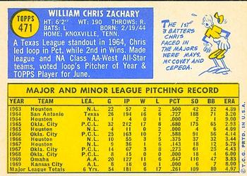 1970 Topps #471 Chris Zachary Back