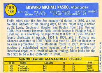 1970 Topps #489 Eddie Kasko Back