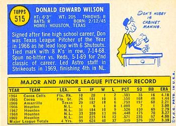 1970 Topps #515 Don Wilson Back