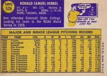 1970 Topps #526 Ron Herbel Back
