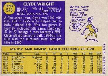 1970 Topps #543 Clyde Wright Back