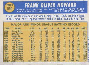 1970 Topps #550 Frank Howard Back