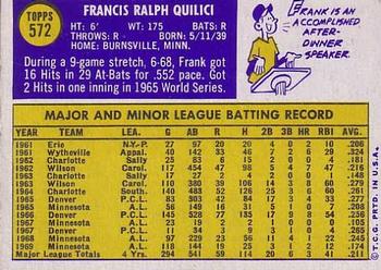 1970 Topps #572 Frank Quilici Back