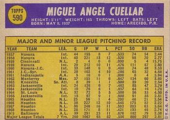 1970 Topps #590 Mike Cuellar Back
