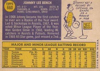 1970 Topps #660 Johnny Bench Back