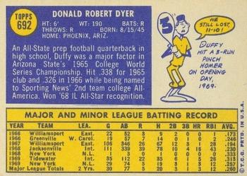 1970 Topps #692 Duffy Dyer Back
