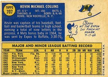 1970 Topps #707 Kevin Collins Back