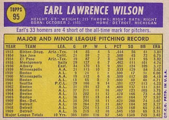 1970 Topps #95 Earl Wilson Back