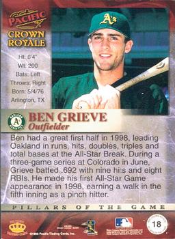 1998 Pacific Crown Royale - Pillars of the Game #18 Ben Grieve Back
