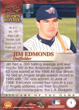 1998 Pacific Crown Royale - Pillars of the Game #1 Jim Edmonds Back