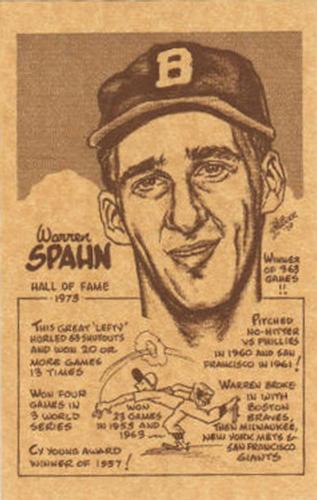 1977-81 Bob Parker Hall of Fame #74 Warren Spahn Front
