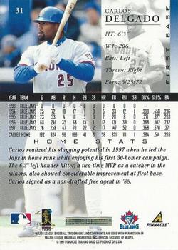 1998 Pinnacle - Home Stats #31 Carlos Delgado Back