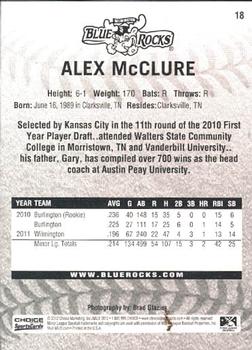 2012 Choice Wilmington Blue Rocks #18 Alex McClure Back