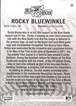2012 Choice Wilmington Blue Rocks #33 Rocky Bluewinkle Back