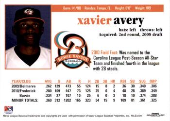 2011 Grandstand Bowie Baysox #NNO Xavier Avery Back