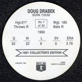 1991 Holsum Discs #7 Doug Drabek Back