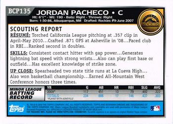 2010 Bowman Chrome - Prospects #BCP135 Jordan Pacheco Back