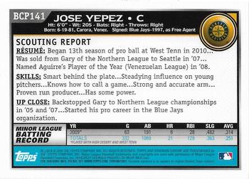 2010 Bowman Chrome - Prospects #BCP141 Jose Yepez Back