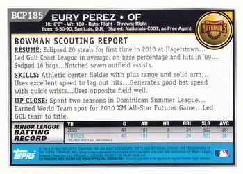 2010 Bowman Chrome - Prospects #BCP185 Eury Perez Back