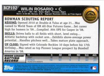 2010 Bowman Chrome - Prospects #BCP192 Wilin Rosario Back