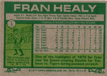 1977 Topps Burger King New York Yankees #3 Fran Healy Back