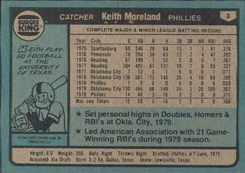 1980 Topps Burger King Philadelphia Phillies #3 Keith Moreland Back