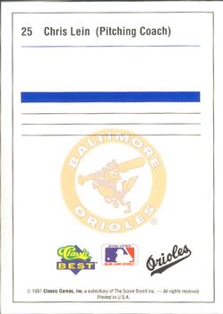 1991 Classic Best Bluefield Orioles #25 Chris Lein Back