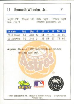 1991 Classic Best Burlington Astros #11 Kenneth Wheeler  Back