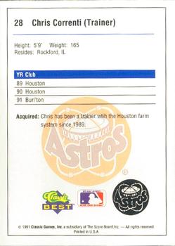 1991 Classic Best Burlington Astros #28 Chris Correnti Back