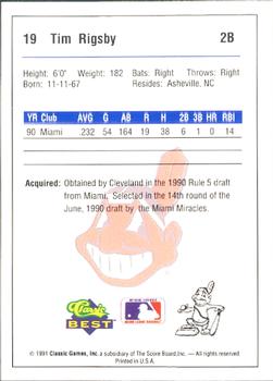 1991 Classic Best Kinston Indians #19 Tim Rigsby Back