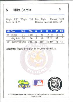1991 Classic Best Lakeland Tigers #5 Mike Garcia Back