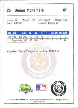 1991 Classic Best Lakeland Tigers #25 Dennis McNamara Back
