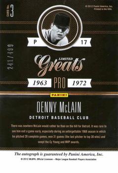 2011 Panini Limited - Greats Signatures #3 Denny McLain Back