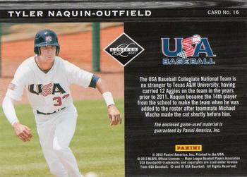 2011 Panini Limited - USA Baseball National Teams Prime Patches #16 Tyler Naquin Back