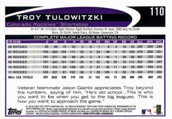 2012 Topps Chrome #110 Troy Tulowitzki Back