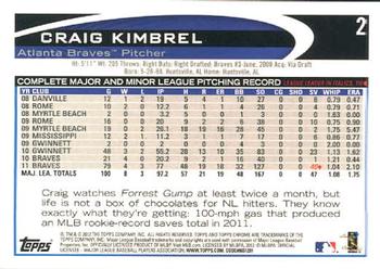 2012 Topps Chrome #2 Craig Kimbrel Back