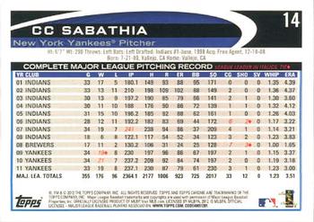2012 Topps Chrome #14 CC Sabathia Back