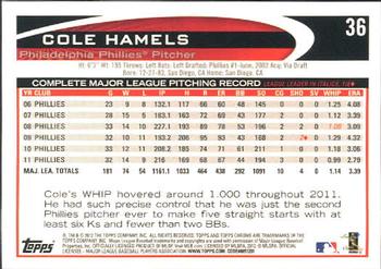2012 Topps Chrome #36 Cole Hamels Back