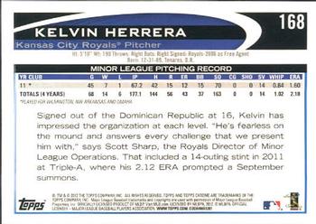 2012 Topps Chrome #168 Kelvin Herrera Back