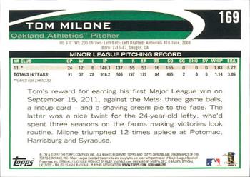 2012 Topps Chrome #169 Tom Milone Back